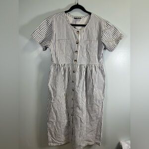 Vintage Tickets California Blue and White Striped Button-Down Denim Dress Size L